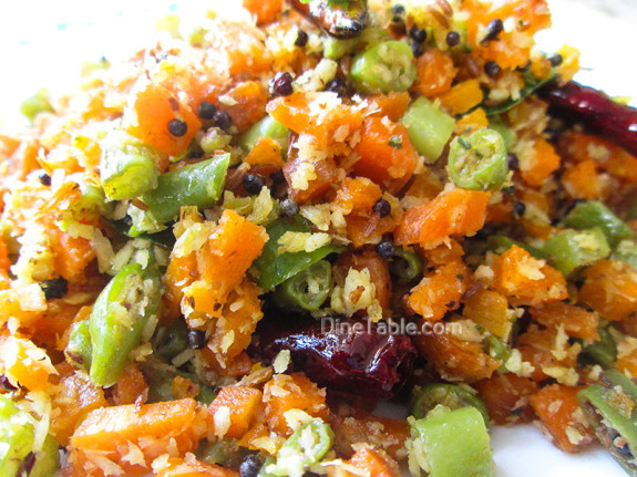 Carrot Beans Thoran Recipe - കാരറ്റ്‌ ബീൻസ് തോരൻ - Vegetarian Recipe