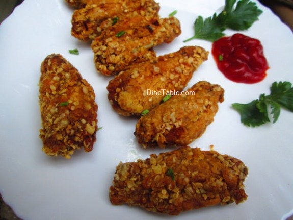 Oats Coated Crispy Fried Chicken Wings Recipe / Delicious Dish
