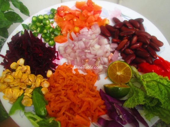 Rajma Carrot Beetroot Tomato Onion Corn Salad Recipe / Quick Salad
