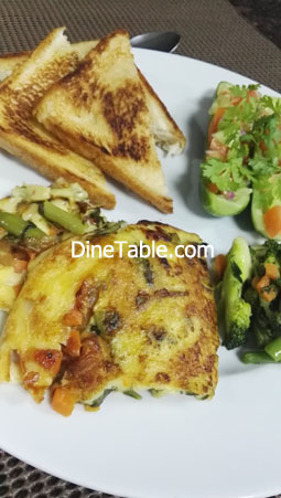 Easy egg bake recipe with loaded vegetables & baked bread - Healthy Breakfast Recipe