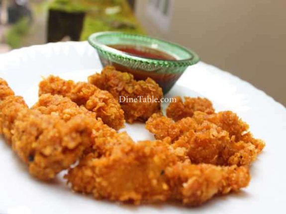 Cornflakes Coated Chicken Fingers Recipe - Easy Snack