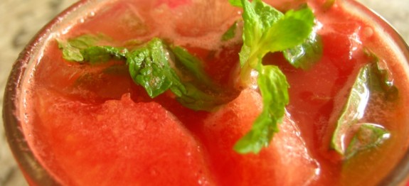 Watermelon Juice with Mint Leaves