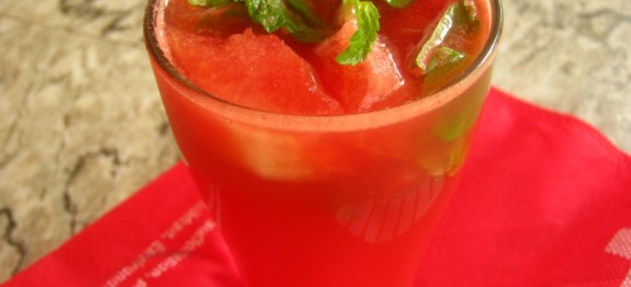 Watermelon Juice with Mint Leaves