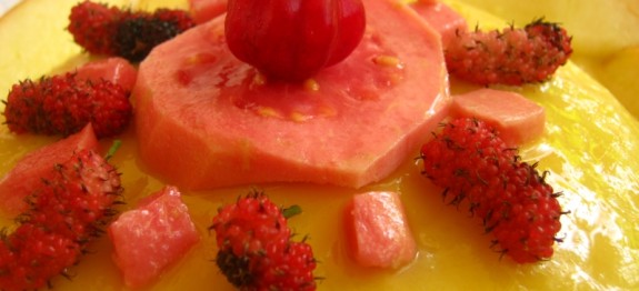 Caramel Custard With Fruits Topping