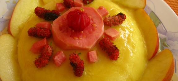 Caramel Custard With Fruits Topping