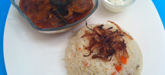 Ghee Rice with Malabar Chicken Curry & Youghurt