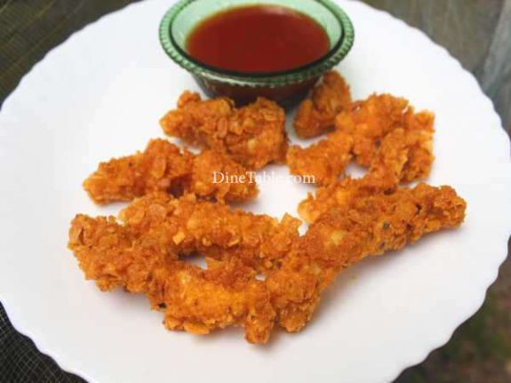 Cornflakes Coated Chicken Fingers Recipe - Kerala Snack