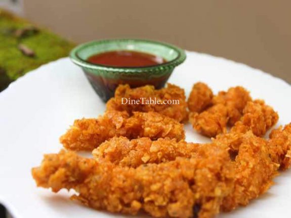 Cornflakes Coated Chicken Fingers Recipe - Indian Snack